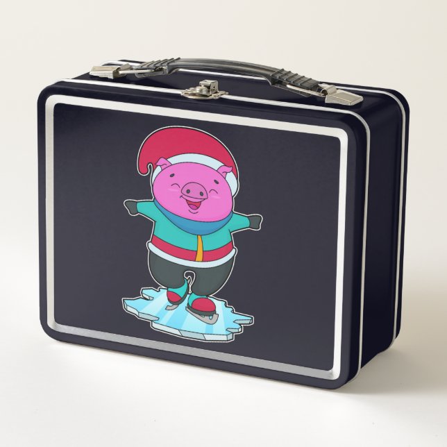 Lunch Box Cochon à Patinage sur glace avec patins sur glace  (Devant)