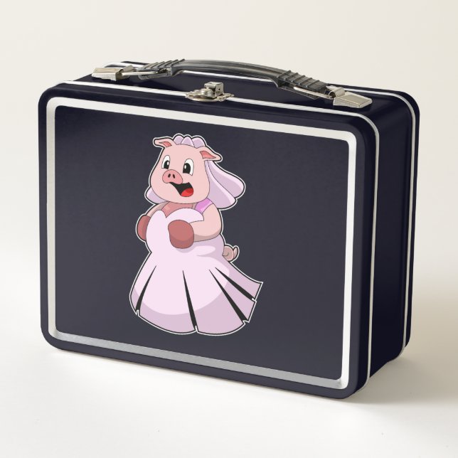 Lunch Box Cochon en mariée avec robe Mariage.PNG (Devant)