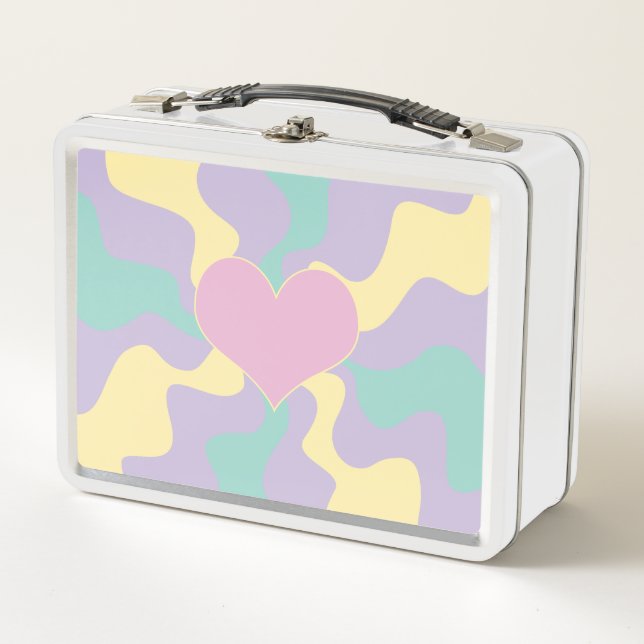 Lunch Box Coeur - Pastel rose, jaune, violet et vert (Devant)