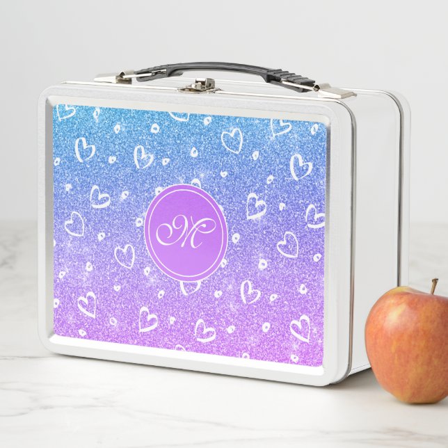 Lunch Box Coeurs de Parties scintillant rose mignonne, viole (En situation)