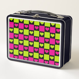 Lunch Box Coeurs de tableau de bord - Vert citron, rose chau