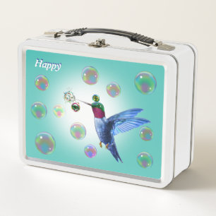 Lunch Box Colibri mignon et bulles de savon sur fond bleu sa