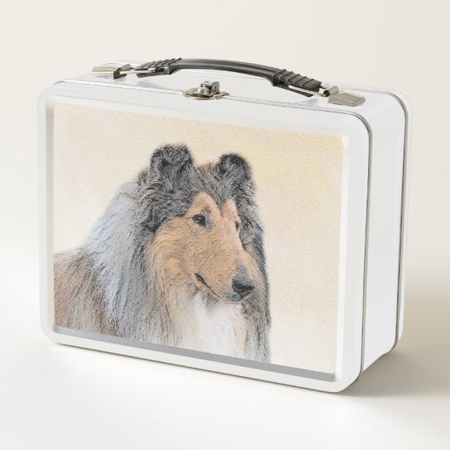 Lunch Box Collie (Rough) Peinture - Cute Original Chien Art (Devant)