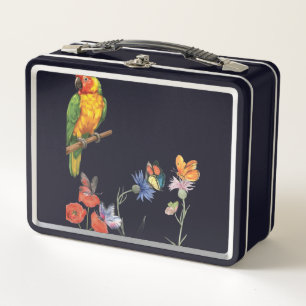 Lunch Box conception de perroquet et papillons à l'aquarelle