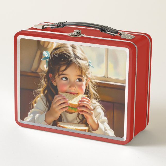Lunch Box Conception Douce et Modeste d'une Fille Mangeant u (Devant)