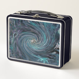 Lunch Box Cool Abstrait rétro noir et Turquoise spirale cosm