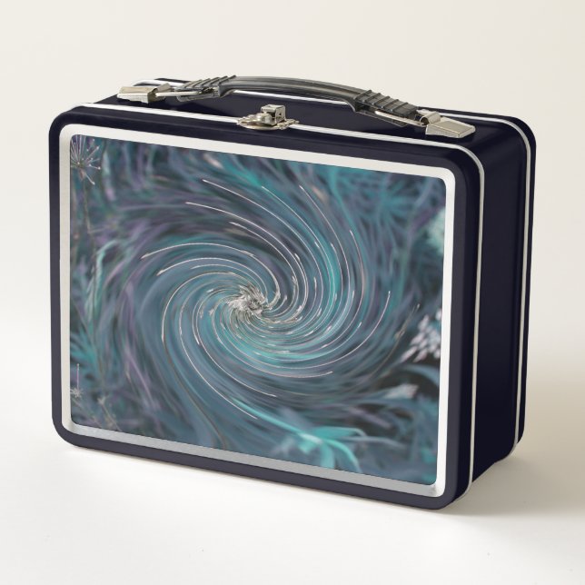 Lunch Box Cool Abstrait rétro noir et Turquoise spirale cosm (Devant)
