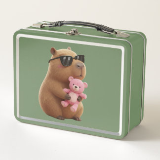 Lunch Box Cool Chill Capybara with Teddy Bear Metal 