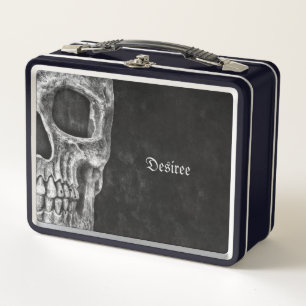 Lunch Box Cool Gothique Moitié Crâne noir et blanc Grunge