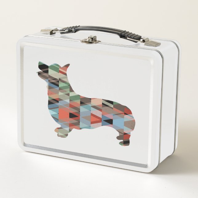Lunch Box Corgi Chien Motif géométrique Silhouette Plaid (Devant)