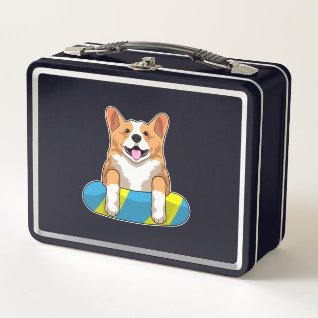 Lunch Box Corgi gallois à la nage avec planche (Devant)