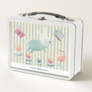 Lunch Box Couleur d'eau douce Lapin et fleurs Personnalisé