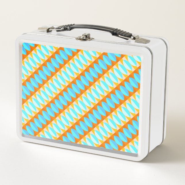 Lunch Box Couleur Turquoise Bleu Orange Jaune Motif (Devant)