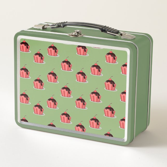 Lunch Box Coupes de crème glacée rose sur vert (Devant)