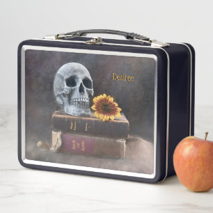 Lunch Box Crâne Livres Vintages Tournesol Jaune Gothique