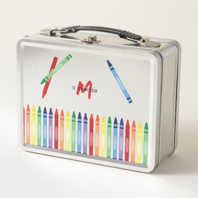 Lunch Box Crayons arc-en-ciel colorés Cute Monogram School (Devant)
