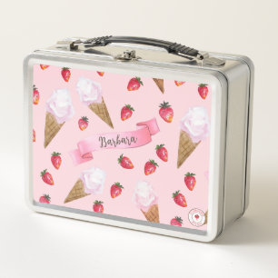 Lunch Box Crème de glace de fraise personnalisée rose mignon
