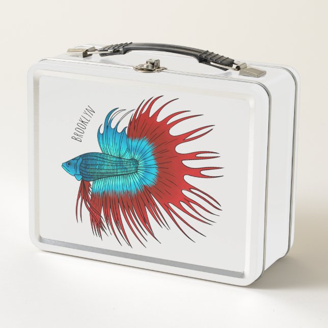 Lunch Box Crowntail betta fish dessin animé (Devant)