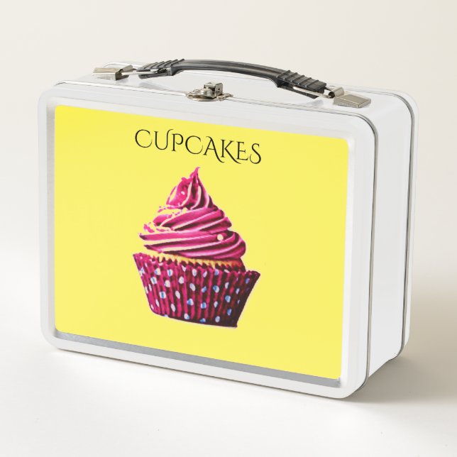 Lunch Box Cupcake métal boîte à lunch /blanc et jaune. (Devant)