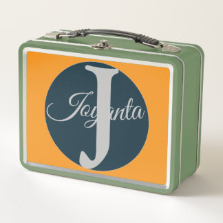 Lunch Box Custom  orange greay blue Monogram Elegant