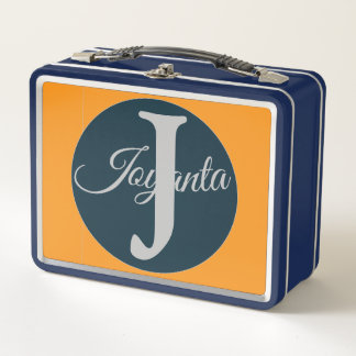 Lunch Box Custom  orange greay blue Monogram Elegant