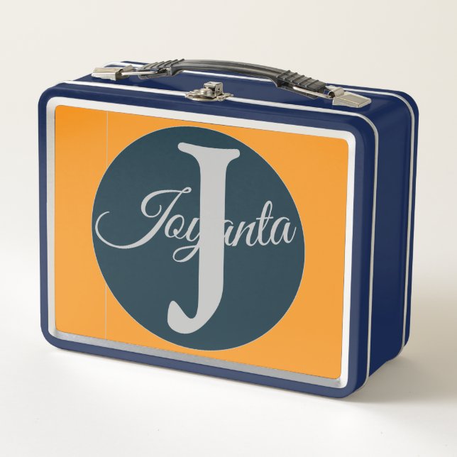 Lunch Box Custom  orange greay blue Monogram Elegant (Devant)