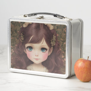 Lunch Box Cute Adorable Style Vintage Chibi Kawaii Girl Art