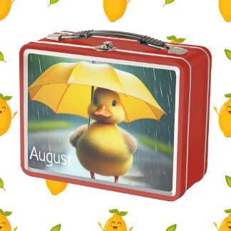 Lunch Box Cute Canard avec parapluie jaune Rainy Day Art