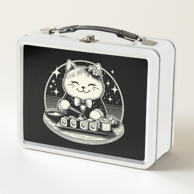 Lunch Box Cute Chat Manger Sushi Japonais Kawaii (Devant)