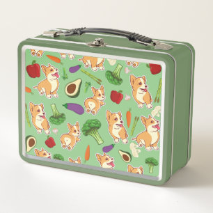 Lunch Box Cute Corgi et légumes Motif alimentaire Vert