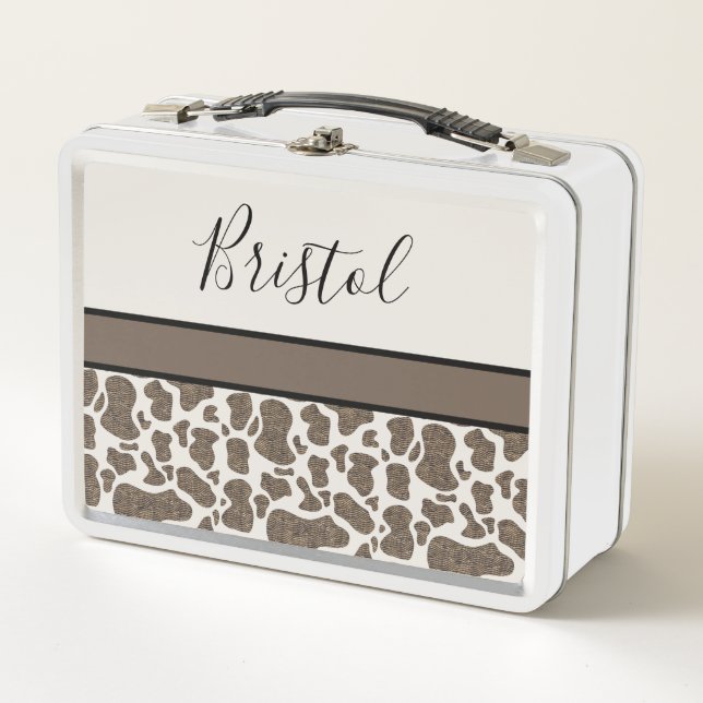 Lunch Box Cute Cow Spots Poster de animal Votre Nom (Devant)