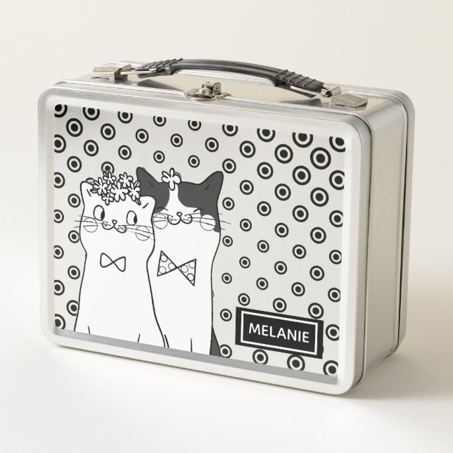 Lunch Box Cute Dotty Chats en amour Personnalisé (Devant)