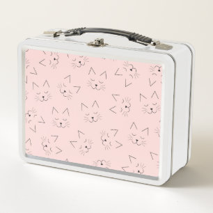 Lunch Box Cute Girl Black Kitty Chat visage rose Motif