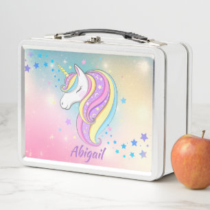 Lunch Box Cute Girl Unicorn Rainbow Sparkle Holographic