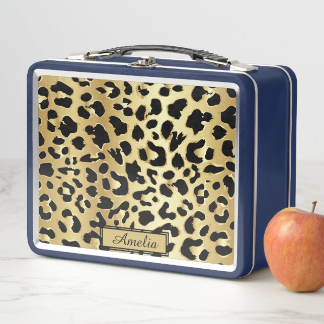 Lunch Box Cute Girly Black & Gold Empreinte de léopard perso (En situation)