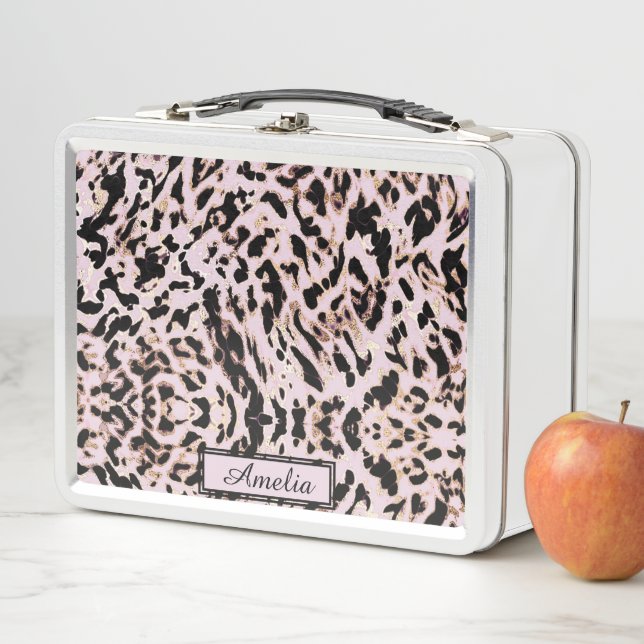 Lunch Box Cute Girly Blush Rose Gold Empreinte de léopard pe (En situation)