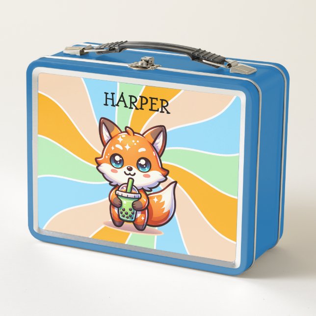 Lunch Box Cute Kawaii Fox avec thé bulle Personnalisé (Devant)