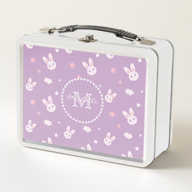 Lunch Box Cute Kawaii Girl Lapin Rose Lapin Lapin Pastel Pur (Devant)