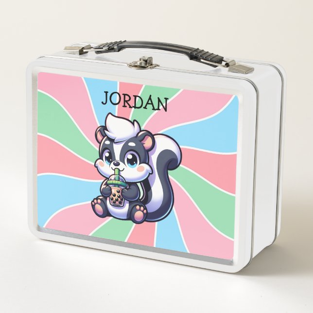 Lunch Box Cute Kawaii Skunk with Bubble Tea Personnalisé (Devant)