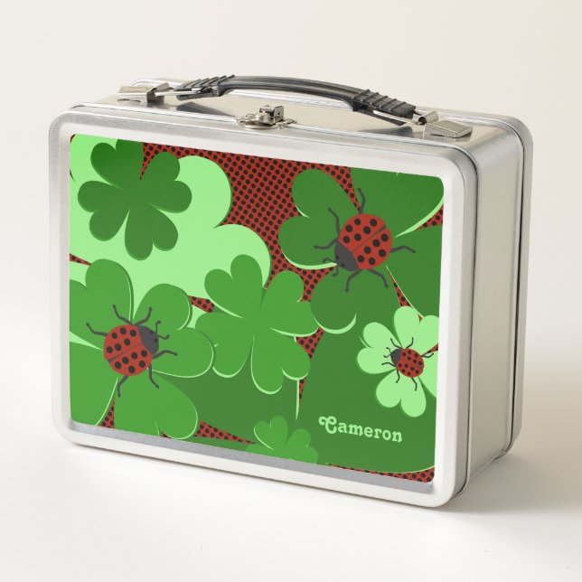 Lunch Box Cute Lady Bug & Clover Feuille Rouge Vert (Devant)