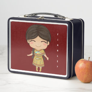 Lunch Box Cute Native American Cartoon Girls School