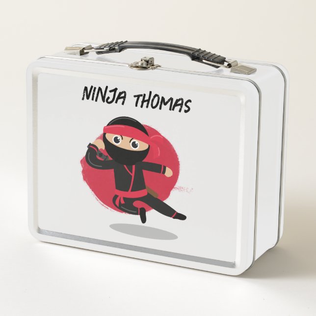 Lunch Box Cute Ninja Warrior Black & Red Kids Nom personnali (Devant)
