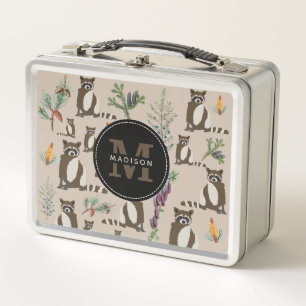 Lunch Box Cute Raccoon dans Pine Forest Motif Monogramme