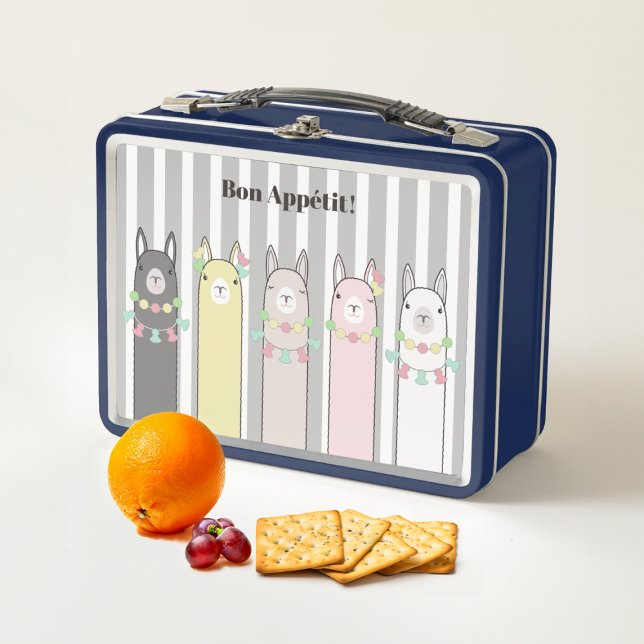 Lunch Box Cute Retro Coloré Llamas Personnalisé (Créateur téléchargé)