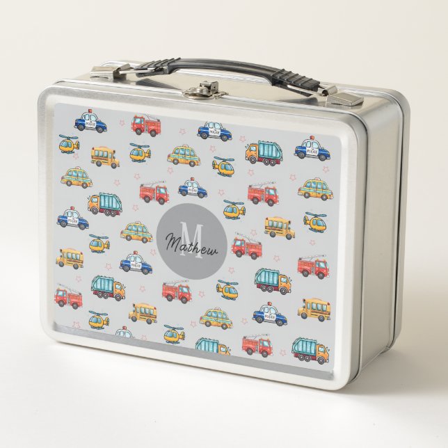 Lunch Box Cute Service Vehicle Personalized  (Devant)