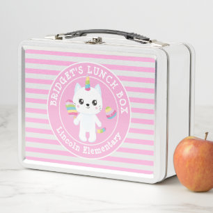 Lunch Box Cute Unicorn - Chat Rose rayé Filles personnalisée