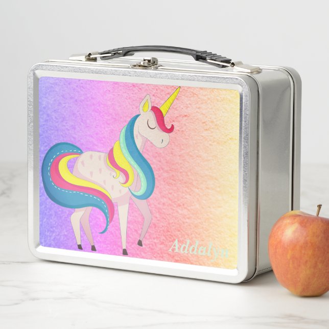 Lunch Box Cute Whimsical Rainbow Unicorn Votre Nom (En situation)