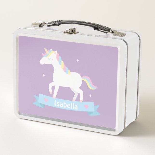 Lunch Box Cute White Unicorn Girls Personnalisé (Devant)