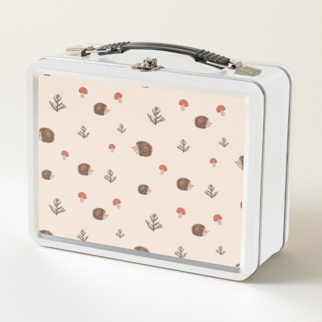 Lunch Box Cute Woodland Hérisson et Motif de champignons (Devant)