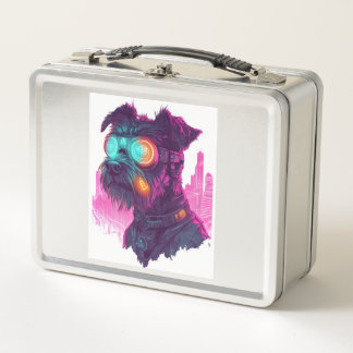 Lunch Box Cyberpunk Schnauzer � Futuristic Neon Dog